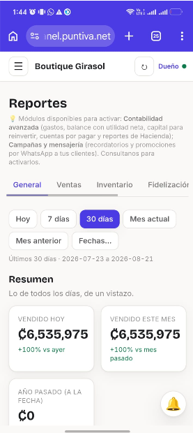 Panel del dueño en el celular